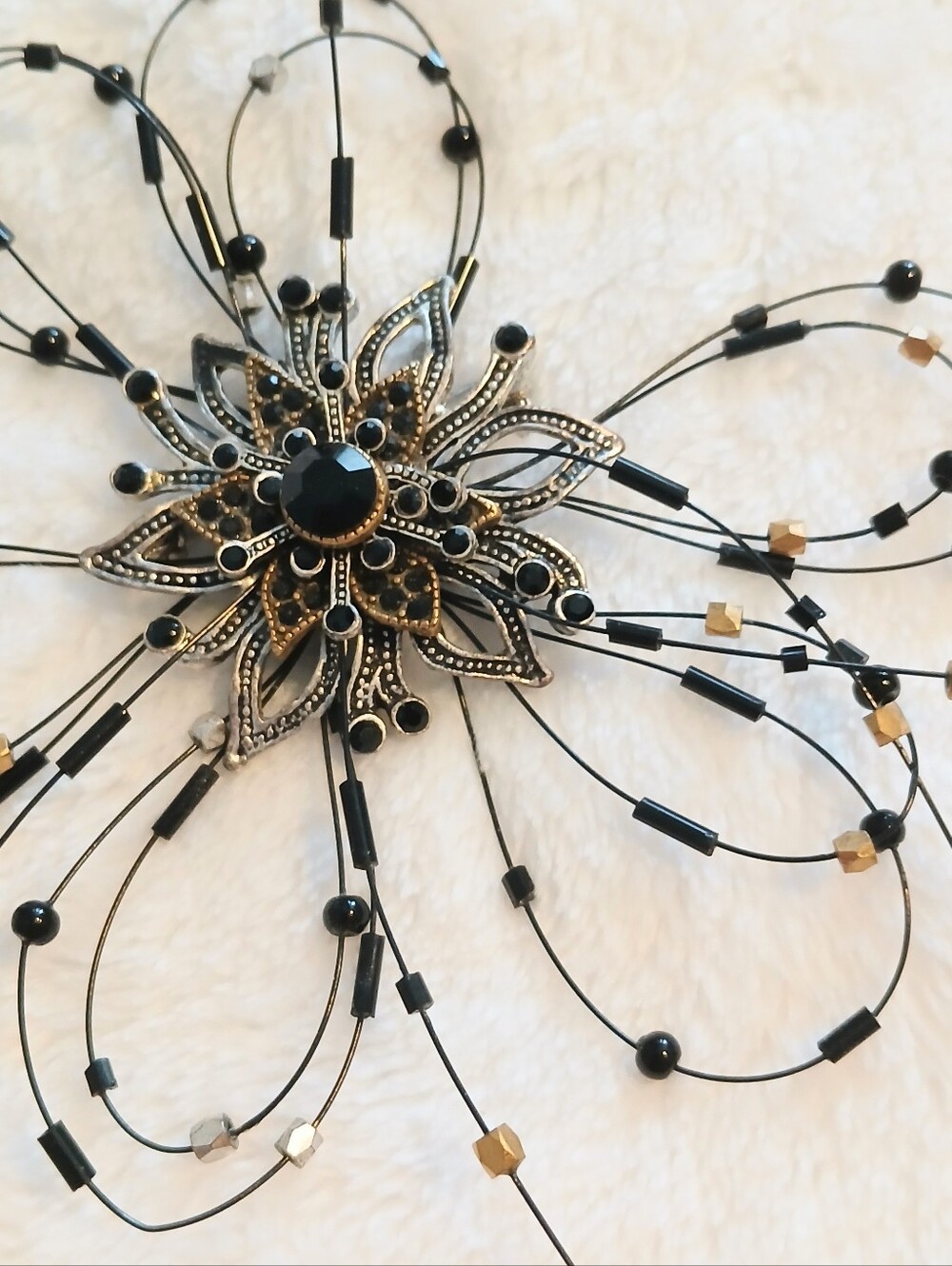 Onyx Marcasite Beaded Brooch Like New